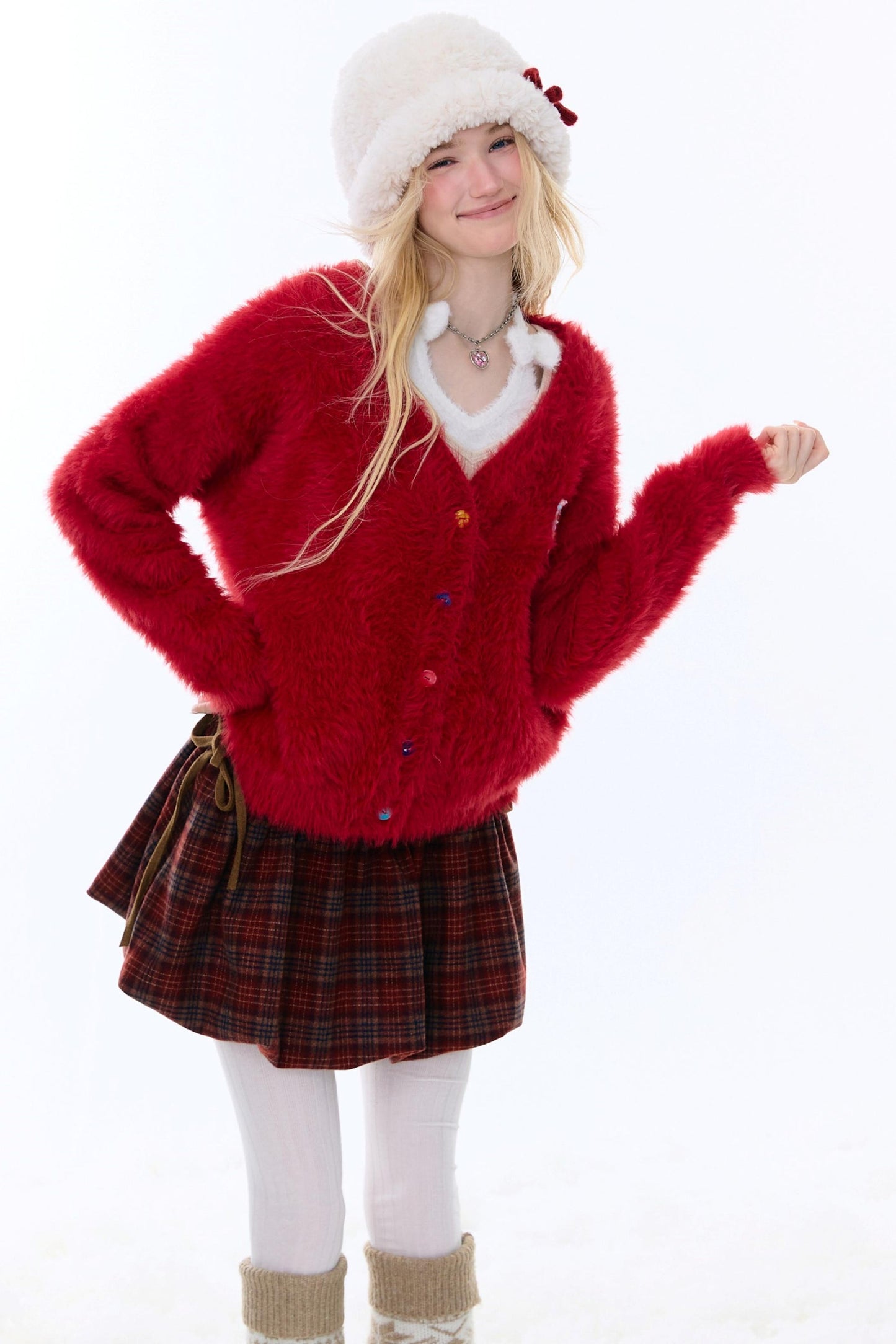 American-Style Red Cardigan Sweater