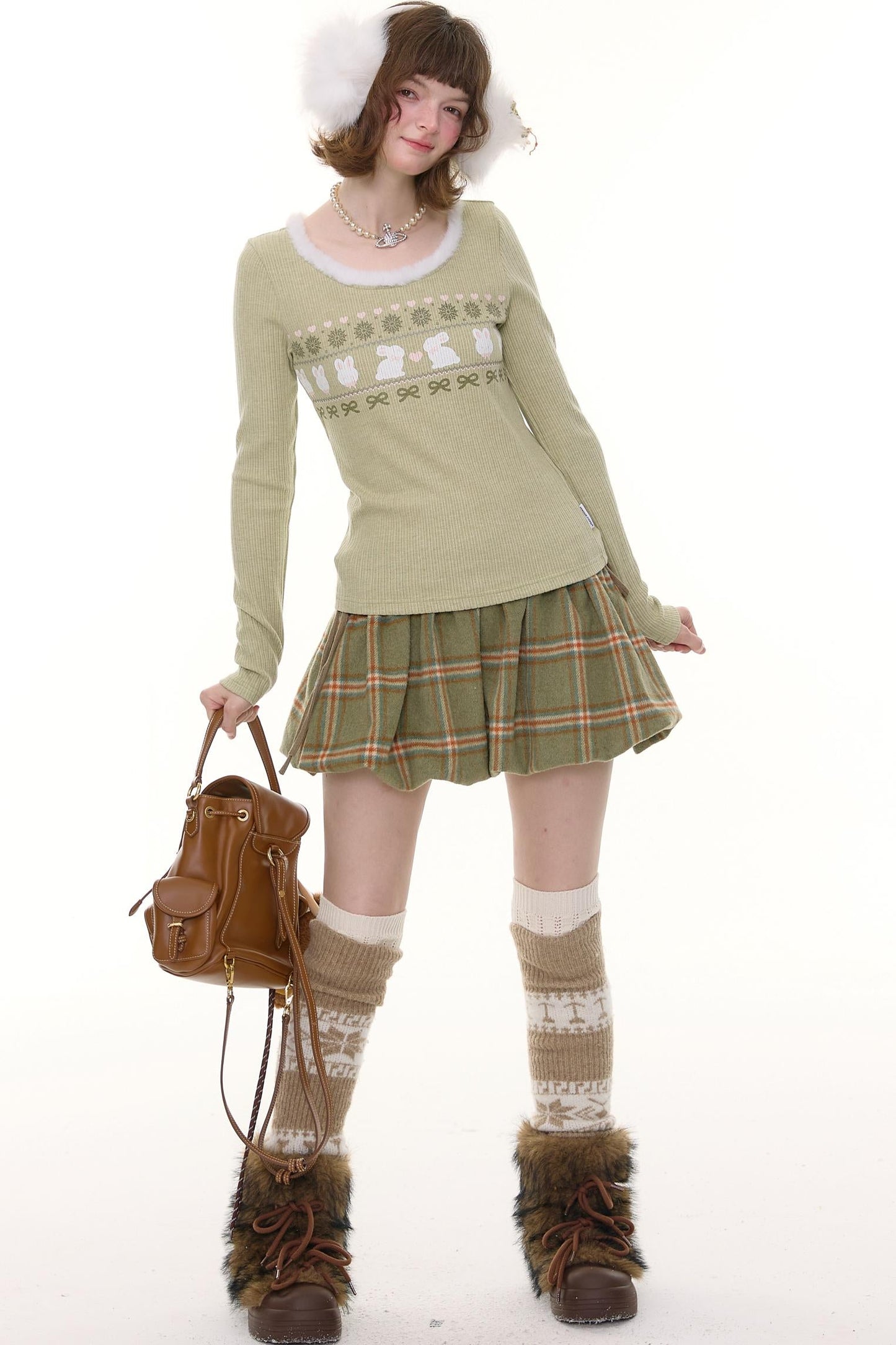 Green Plaid Woolen Skirt