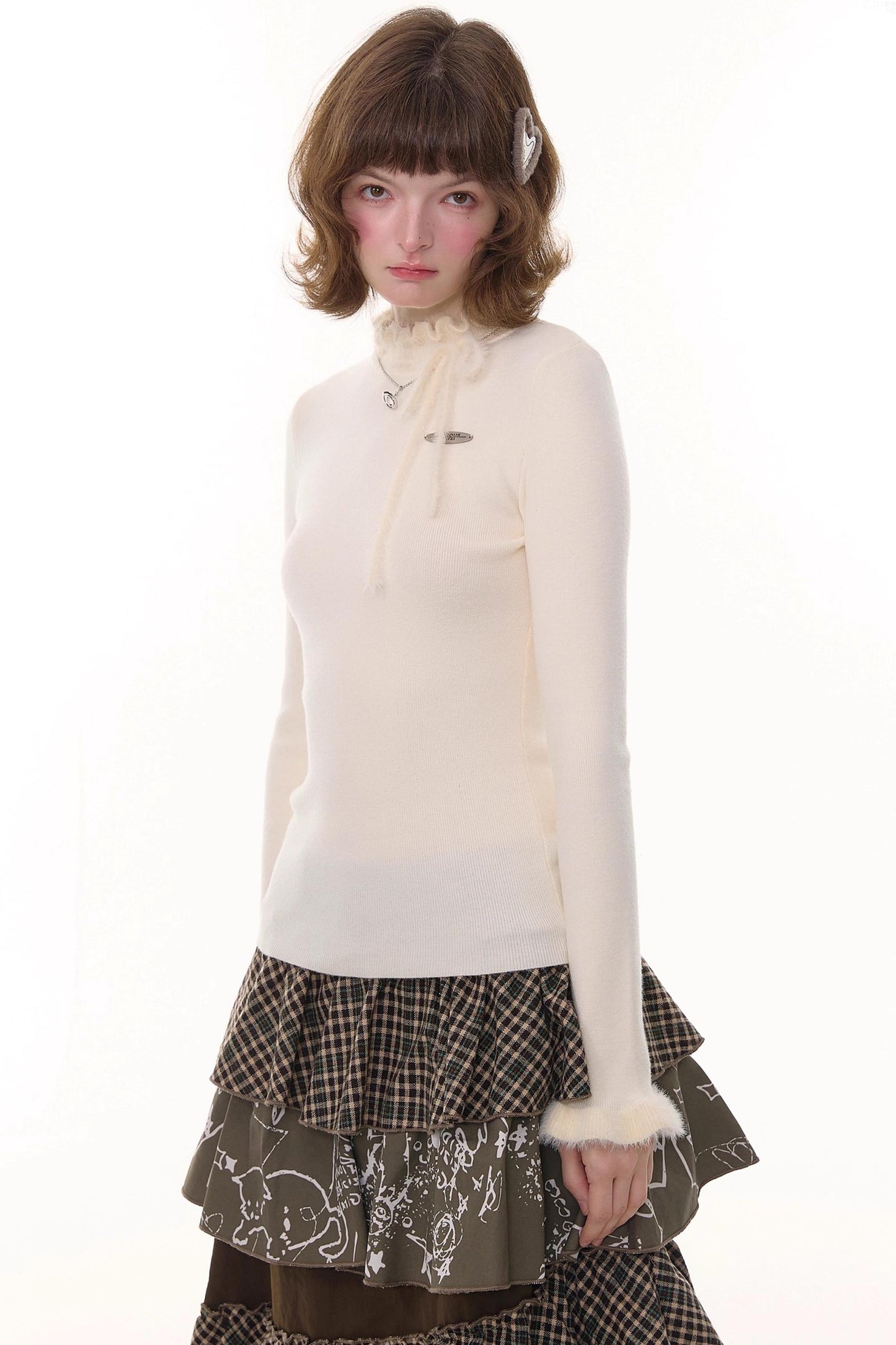 Bow-Knot Ruffled Knit Top