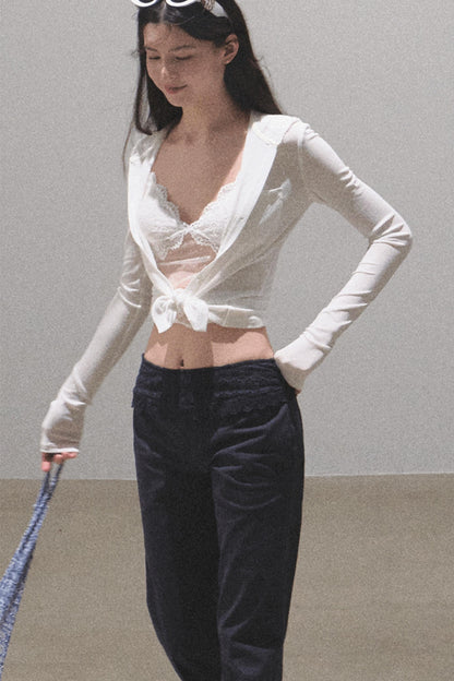 Snowflake Knit Hoodie &amp; Patchwork Shorts Set-Up