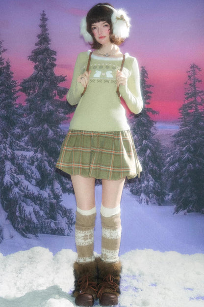 Green Plaid Woolen Skirt