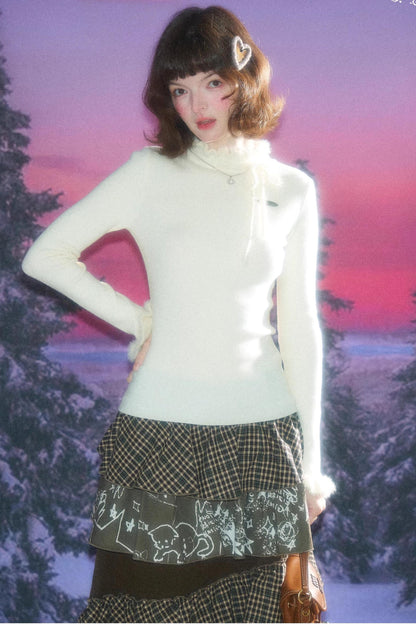 Bow-Knot Ruffled Knit Top