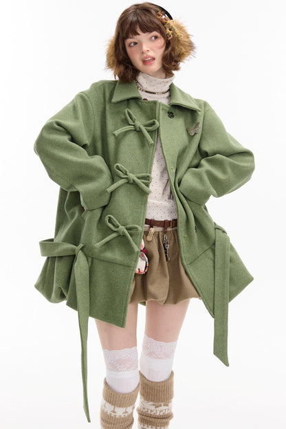 American Retro Bow Pocket Woolen Coat