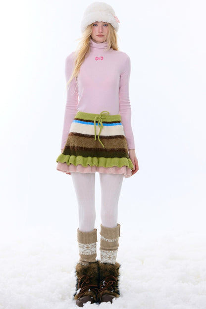 复古条纹针织裙