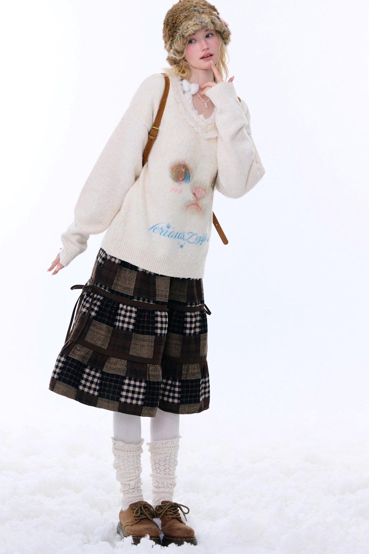 Dark Brown Plaid Skirt