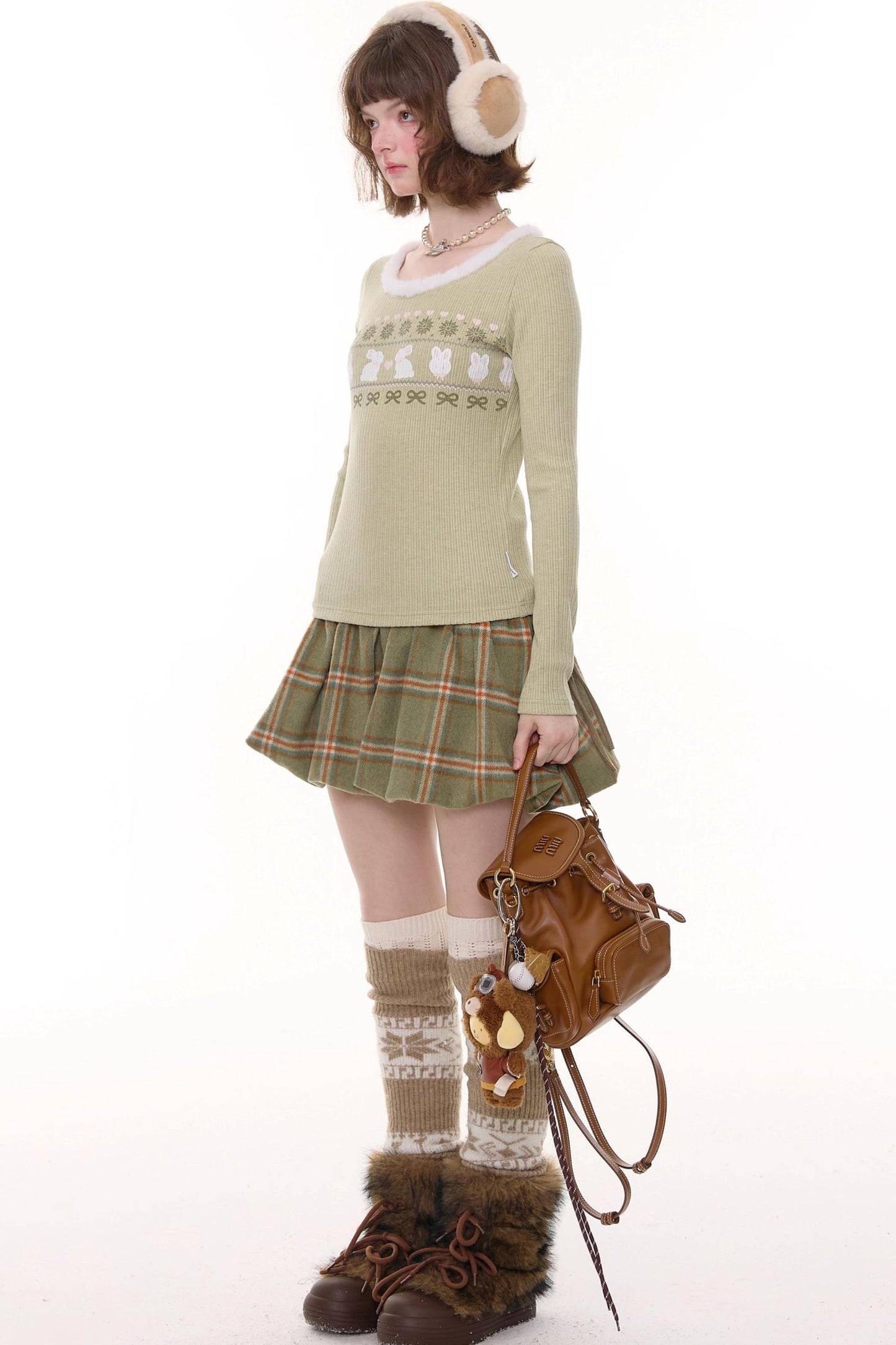 Green Plaid Woolen Skirt