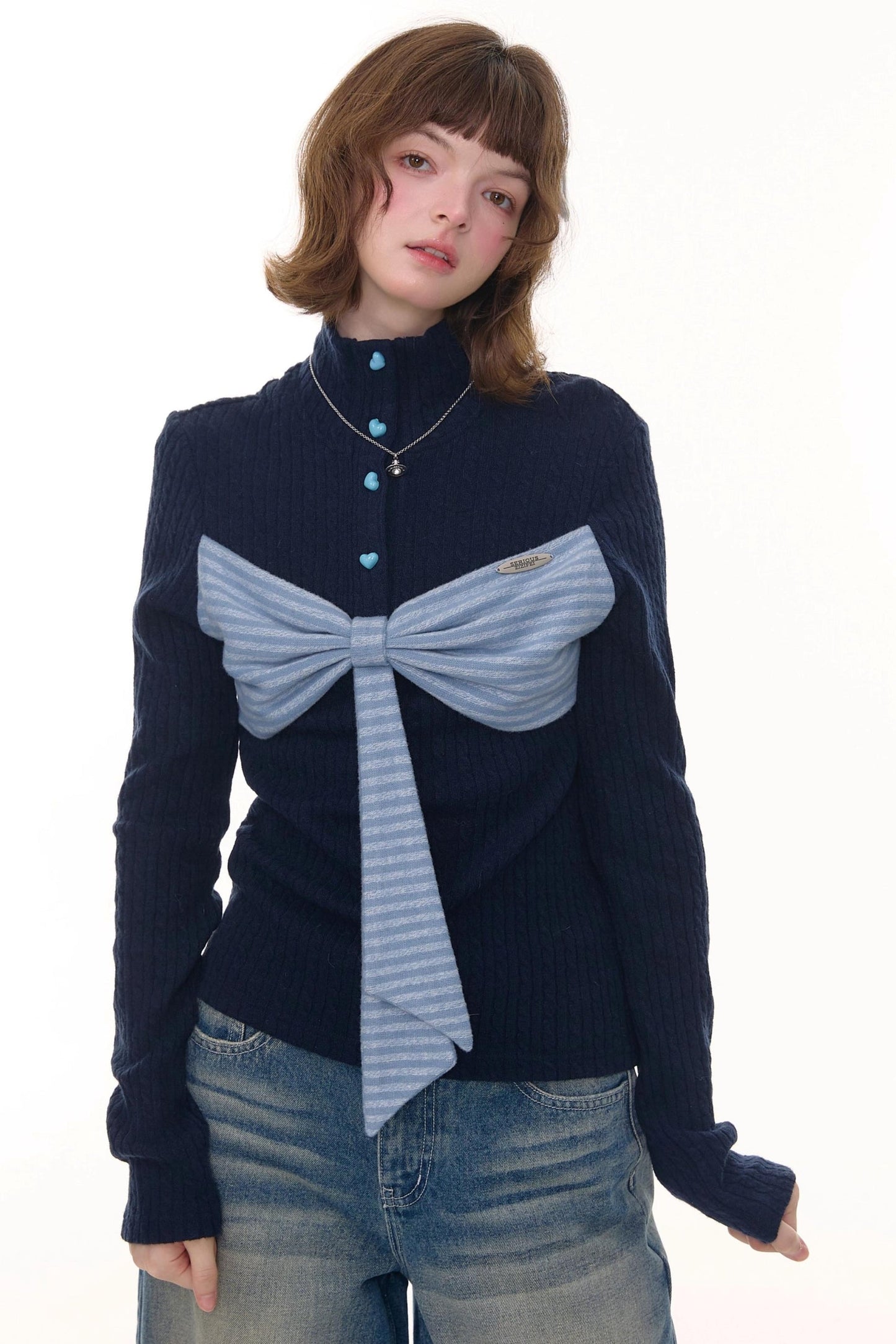 Autumn Bow Turtleneck Knitted Sweater