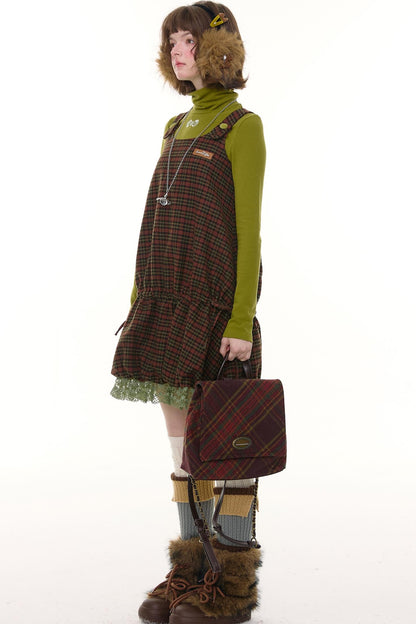 Autumn Retro Lace Plaid Dress
