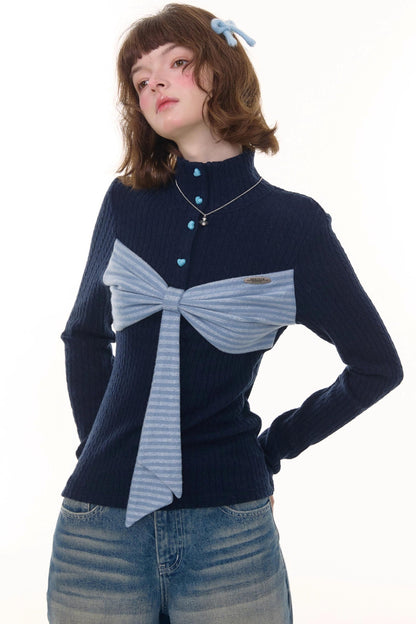 Autumn Bow Turtleneck Knitted Sweater