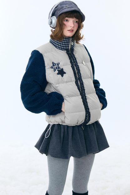 Star Print Color-Blocking Cotton Coat