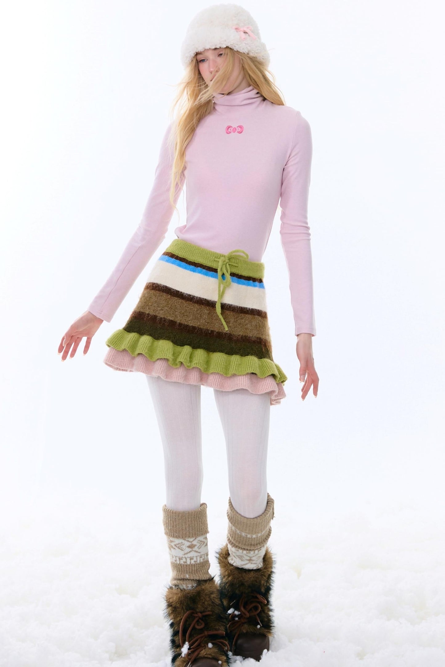 复古条纹针织裙