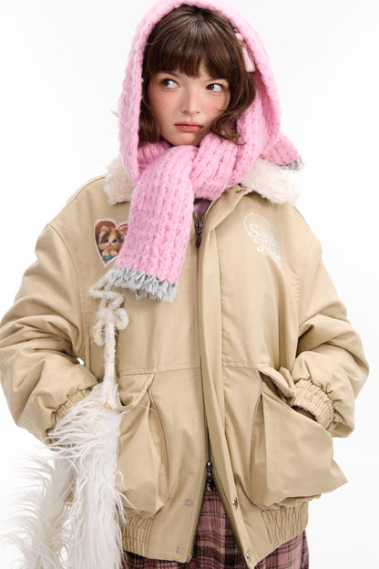 猫咪图案工装风修身棉质夹克