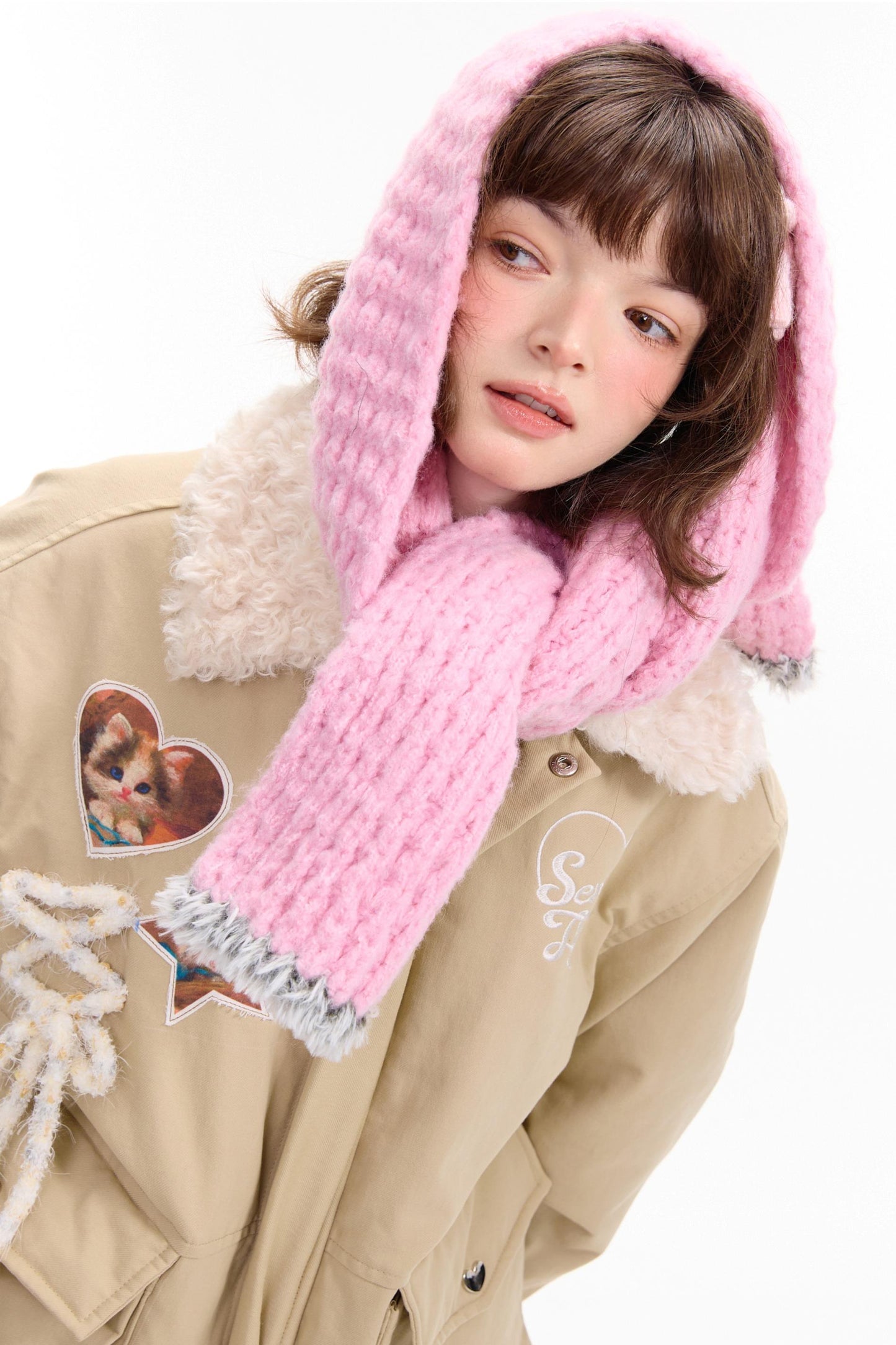 猫咪图案工装风修身棉质夹克