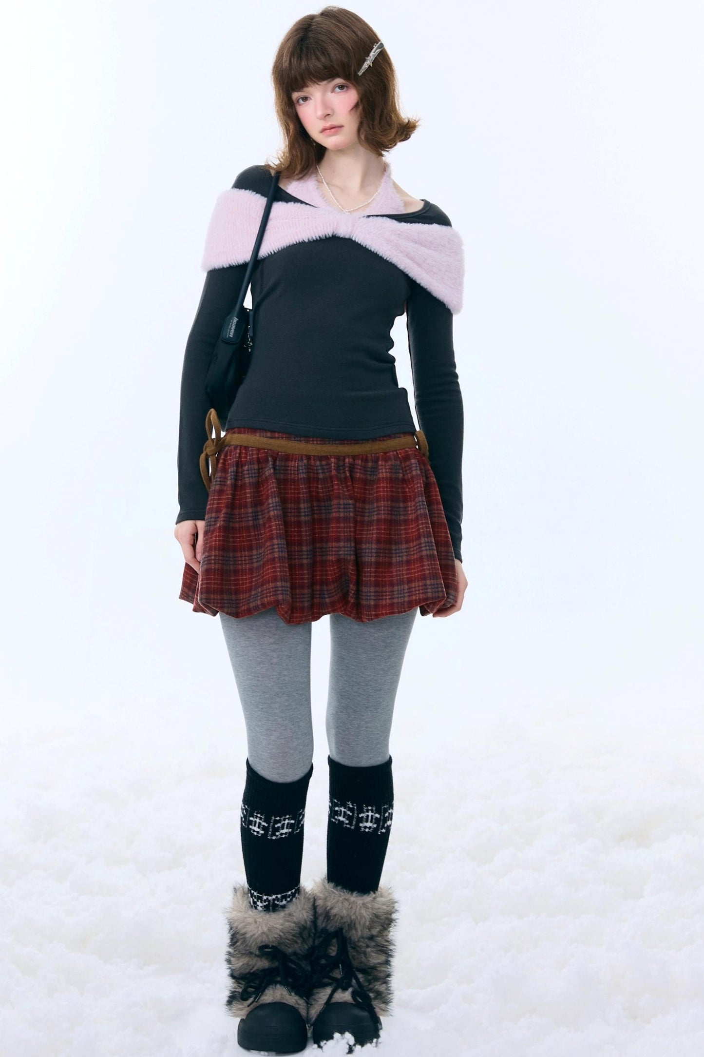 Retro Plaid Drawstring Skirt