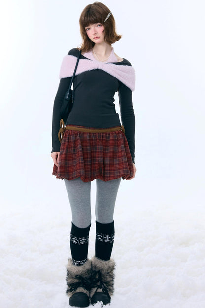 Retro Plaid Drawstring Skirt