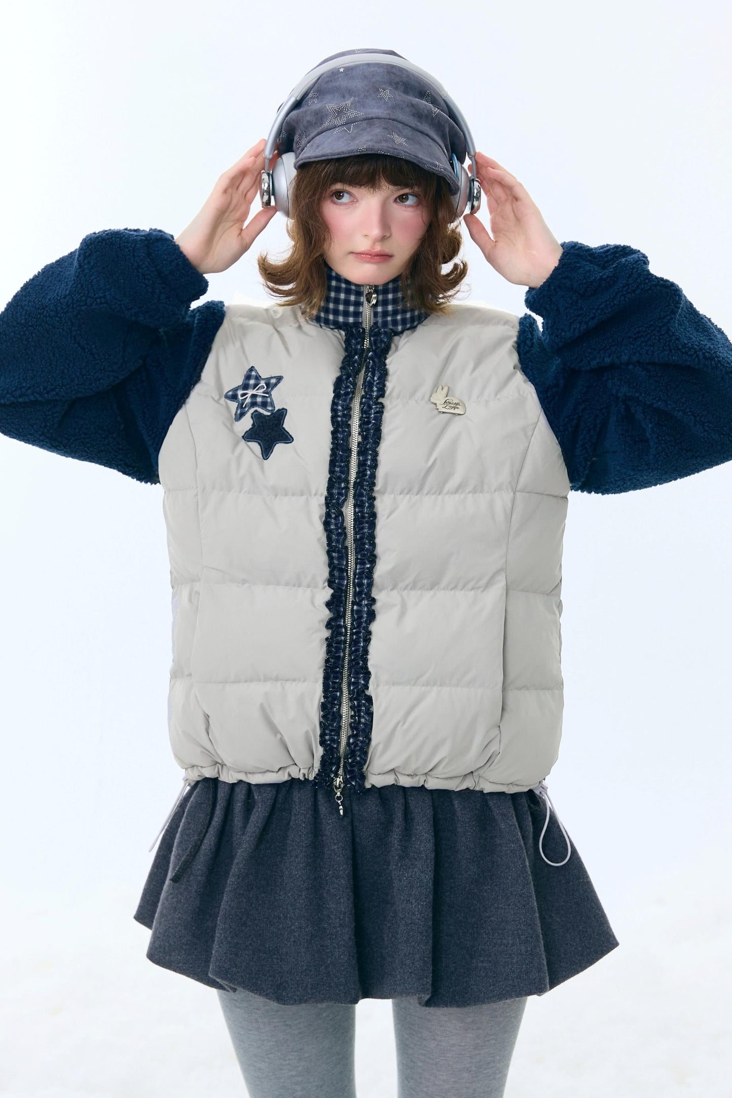 Star Print Color-Blocking Cotton Coat