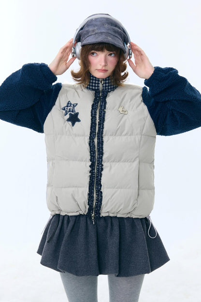 Star Print Color-Blocking Cotton Coat