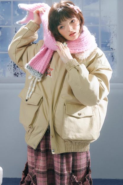 猫咪图案工装风修身棉质夹克