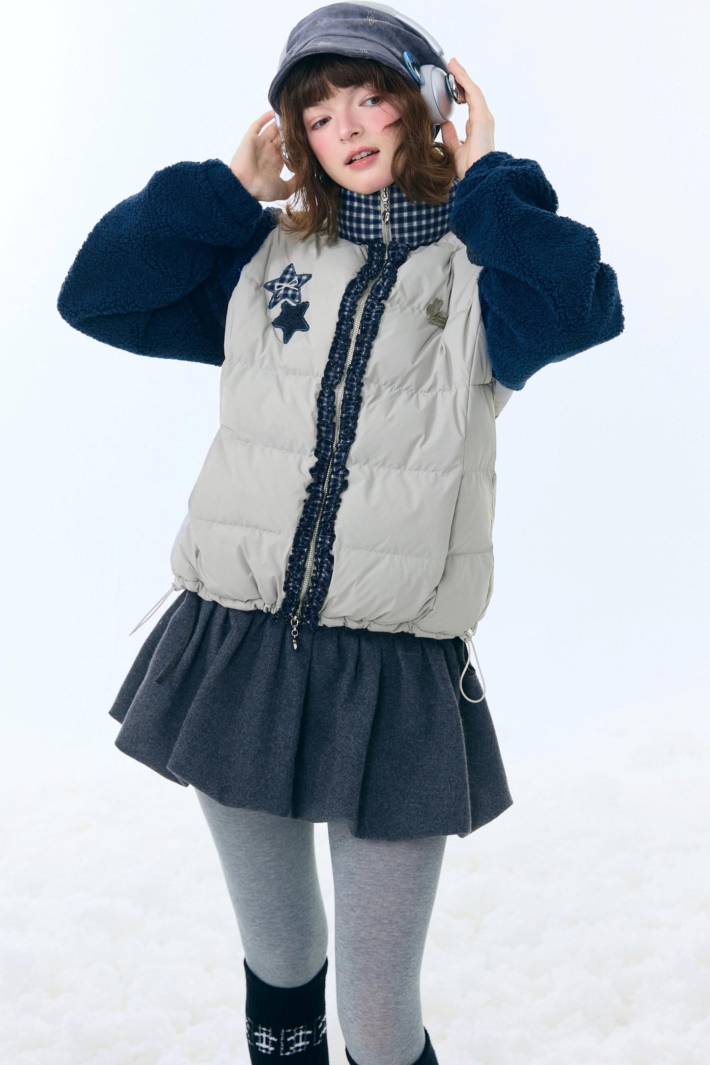 Star Print Color-Blocking Cotton Coat