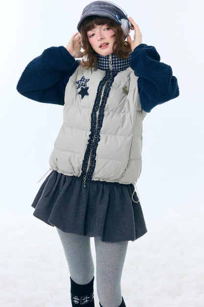 Star Print Color-Blocking Cotton Coat