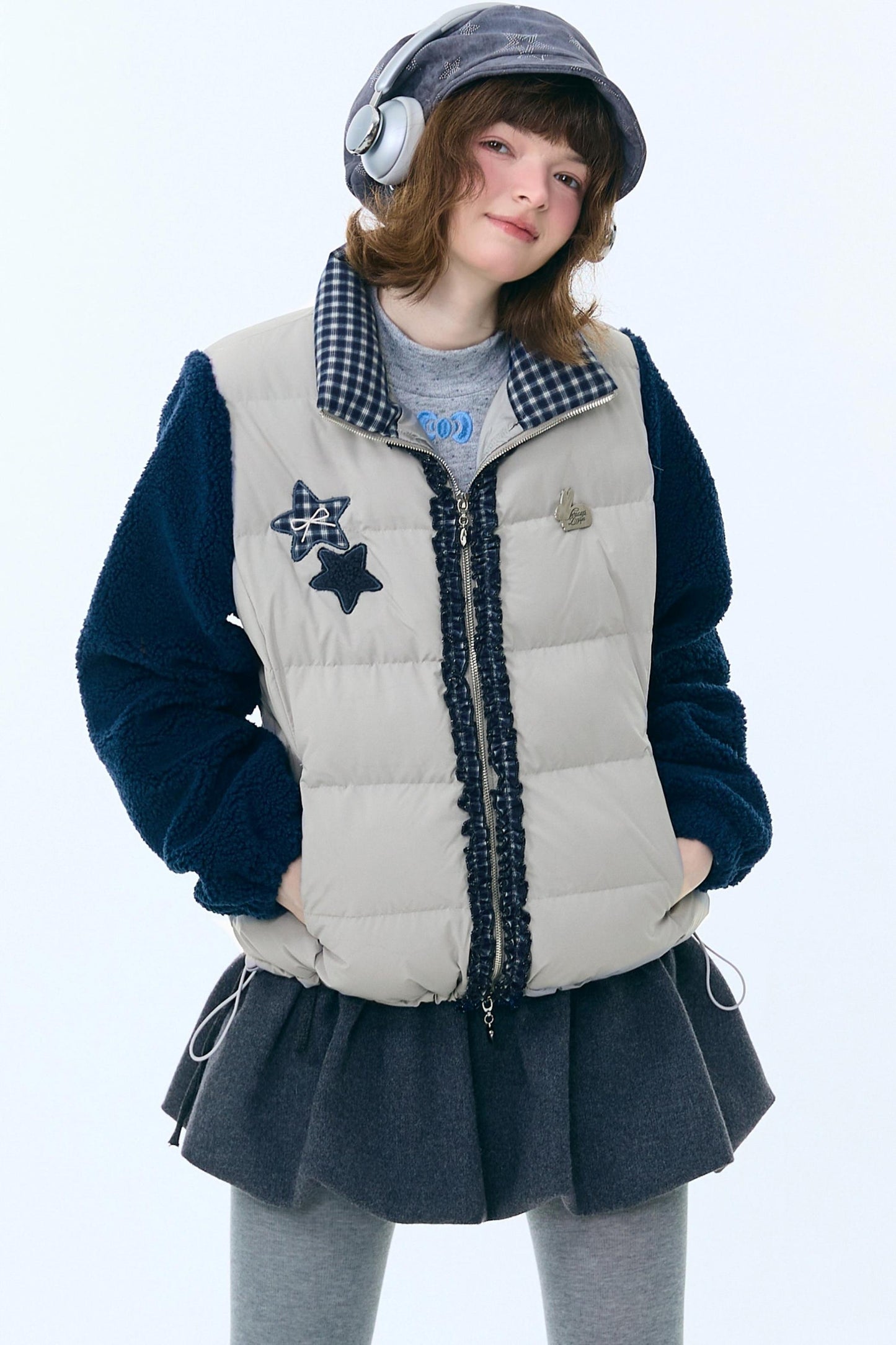 Star Print Color-Blocking Cotton Coat