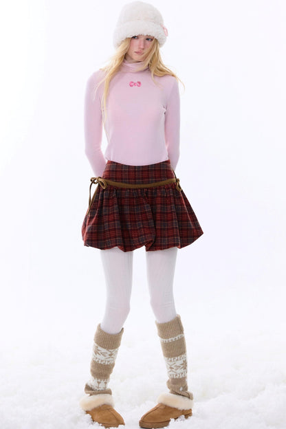 Retro Plaid Drawstring Skirt