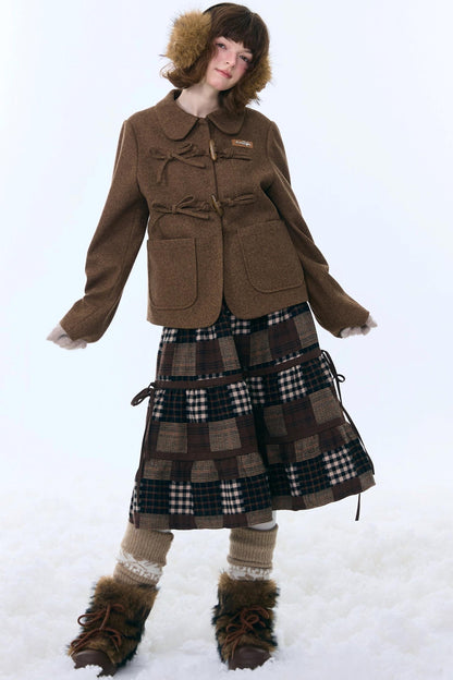 Dark Brown Plaid Skirt