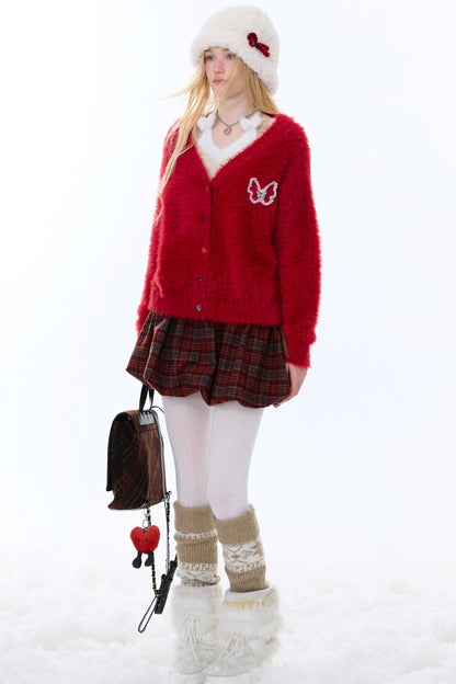 American-Style Red Cardigan Sweater