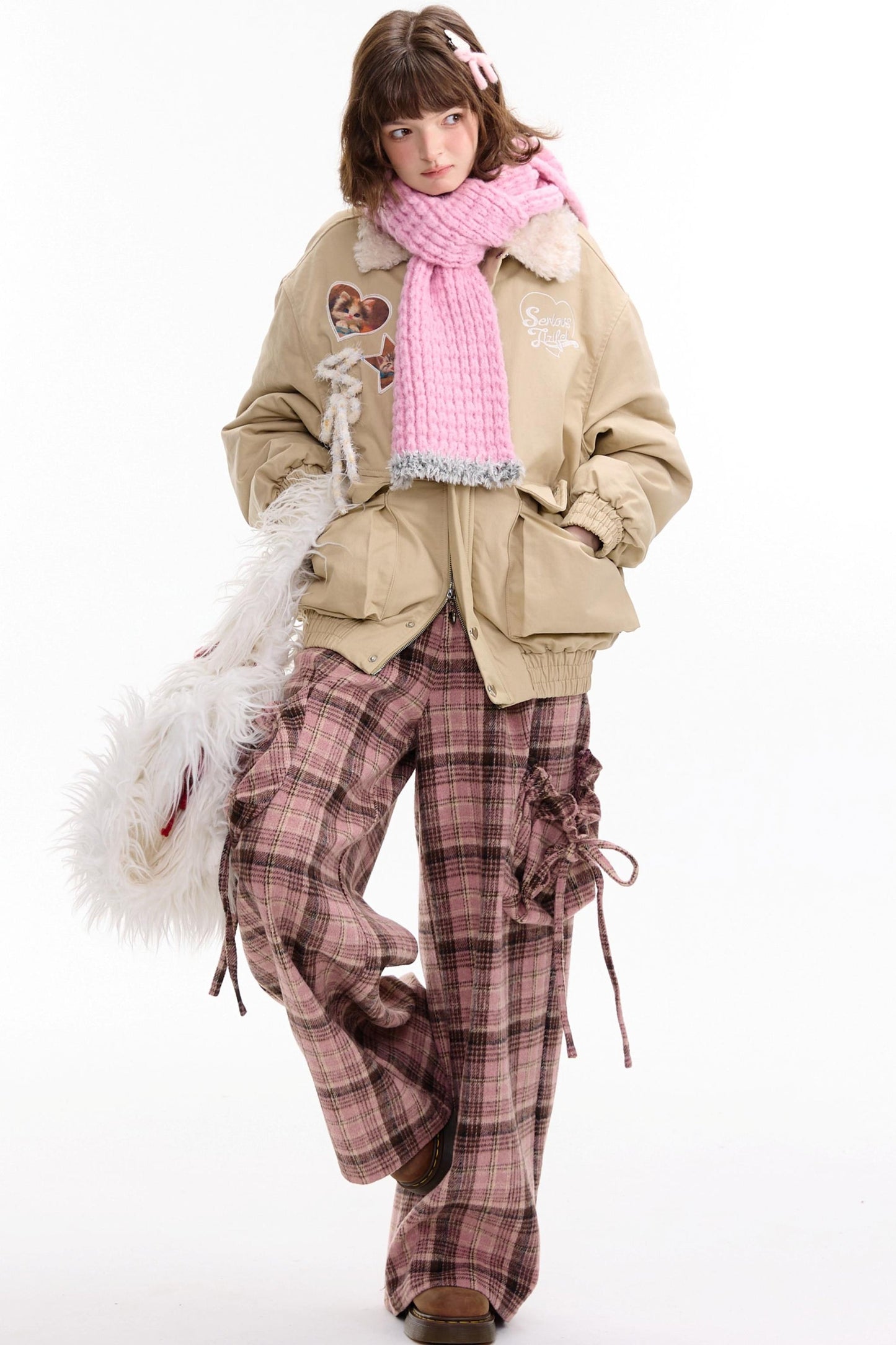 猫咪图案工装风修身棉质夹克