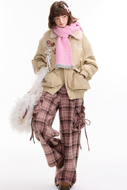 猫咪图案工装风修身棉质夹克