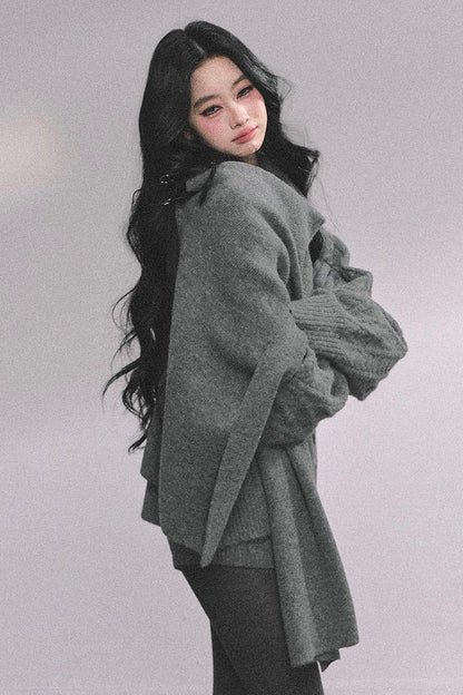 Winter Knitted Scarf Sweater Shorts Set-Up