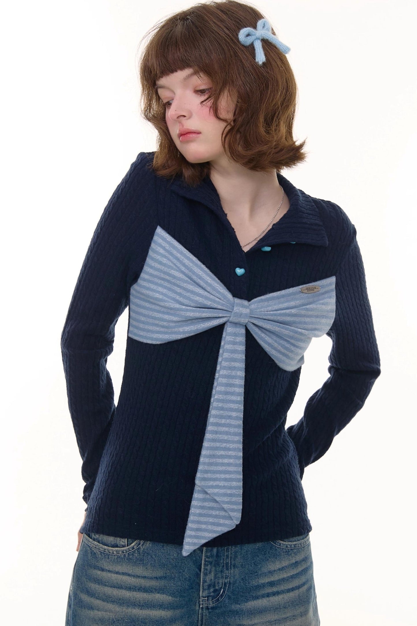 Autumn Bow Turtleneck Knitted Sweater