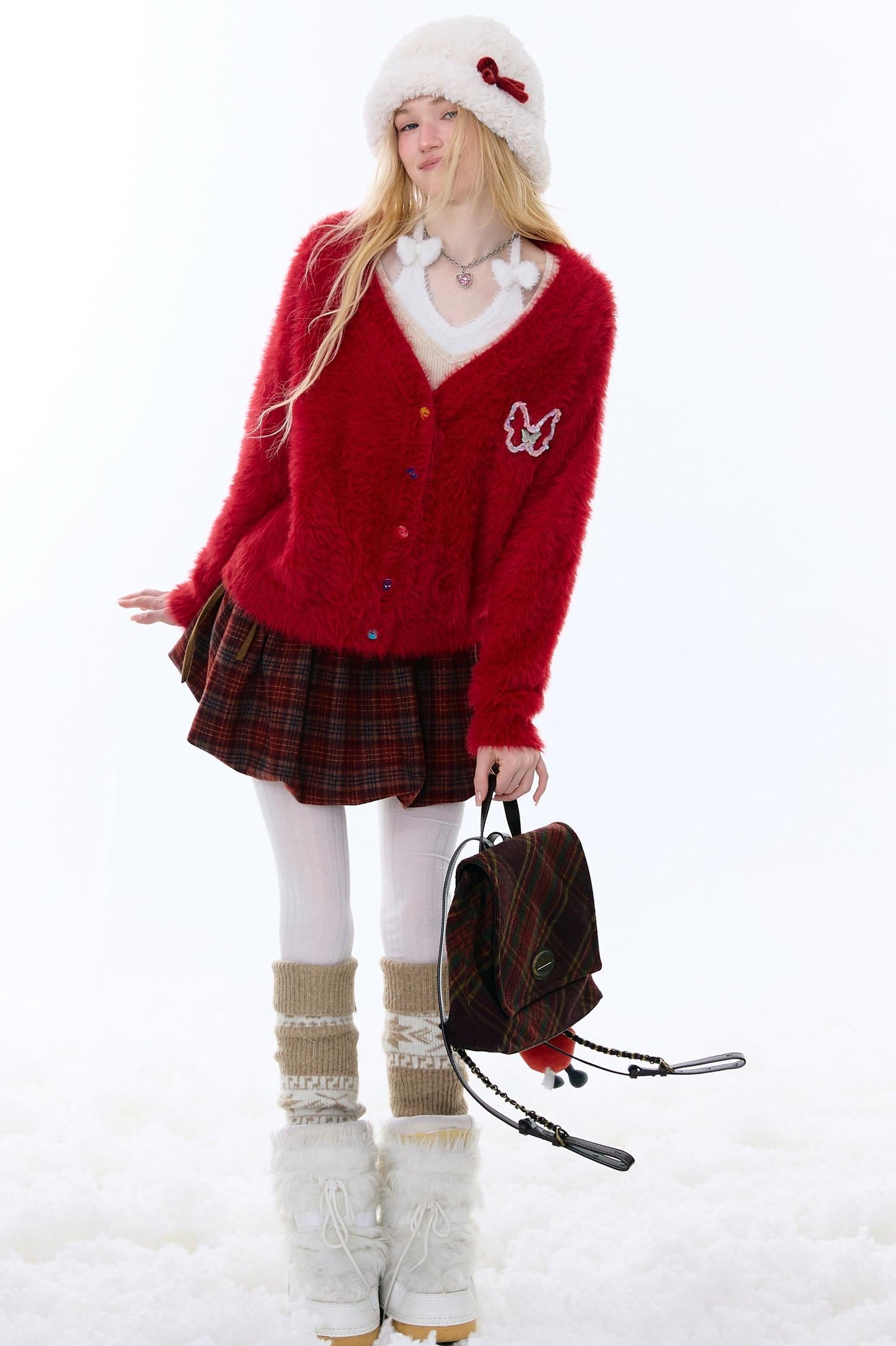 American-Style Red Cardigan Sweater