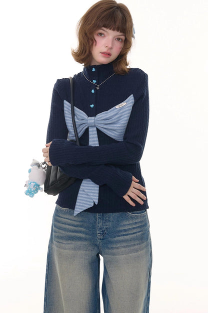 Autumn Bow Turtleneck Knitted Sweater
