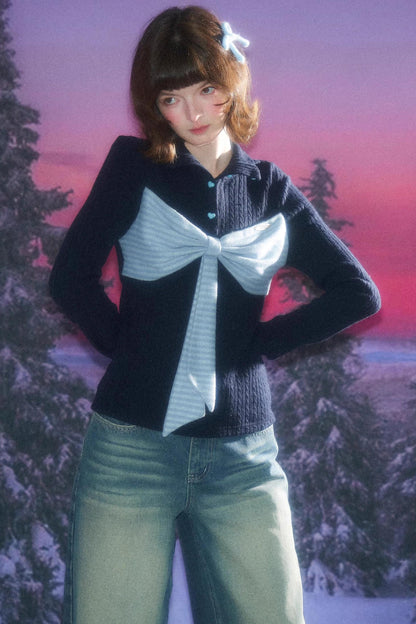 Autumn Bow Turtleneck Knitted Sweater