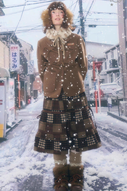 Dark Brown Plaid Skirt