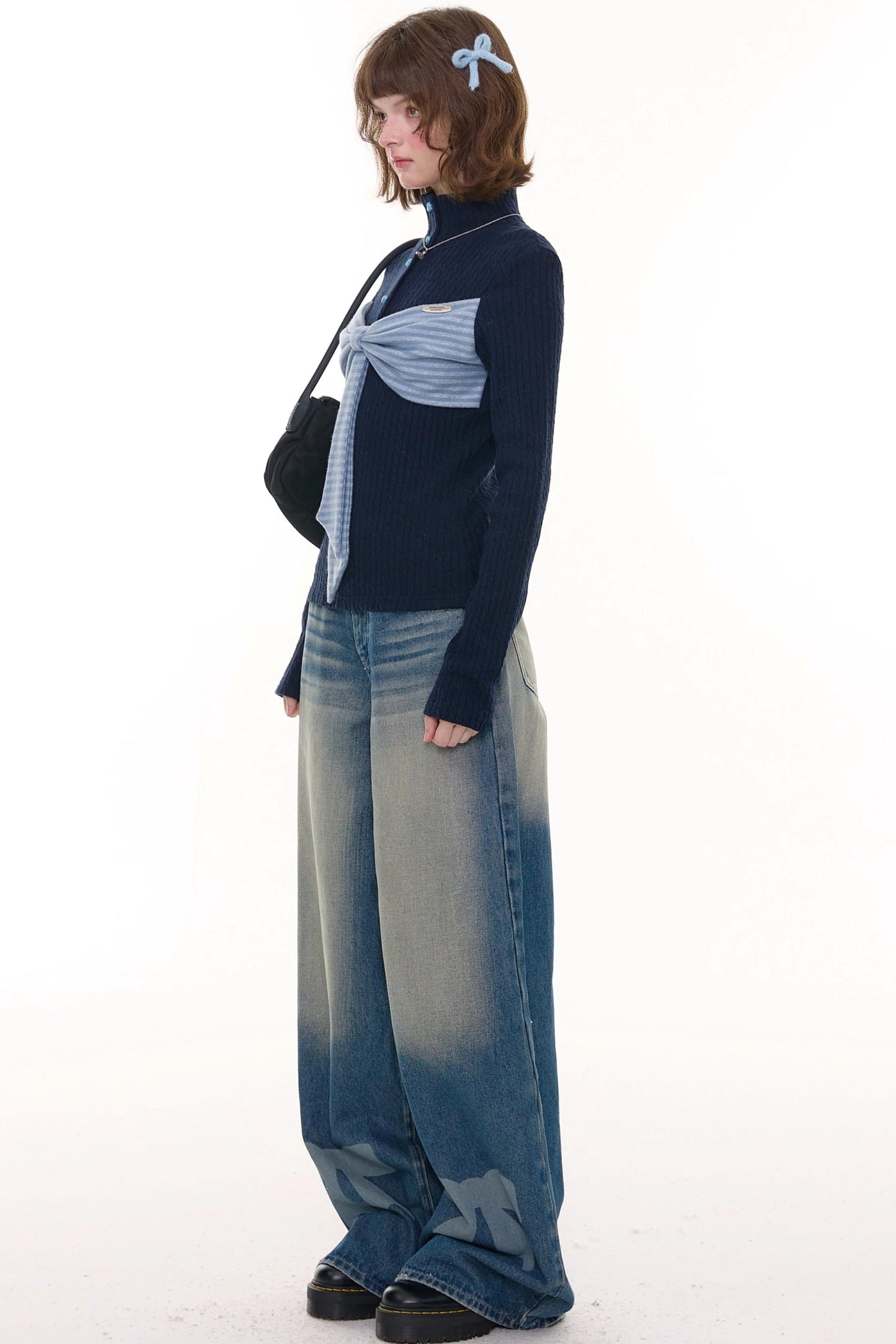 Autumn Bow Turtleneck Knitted Sweater