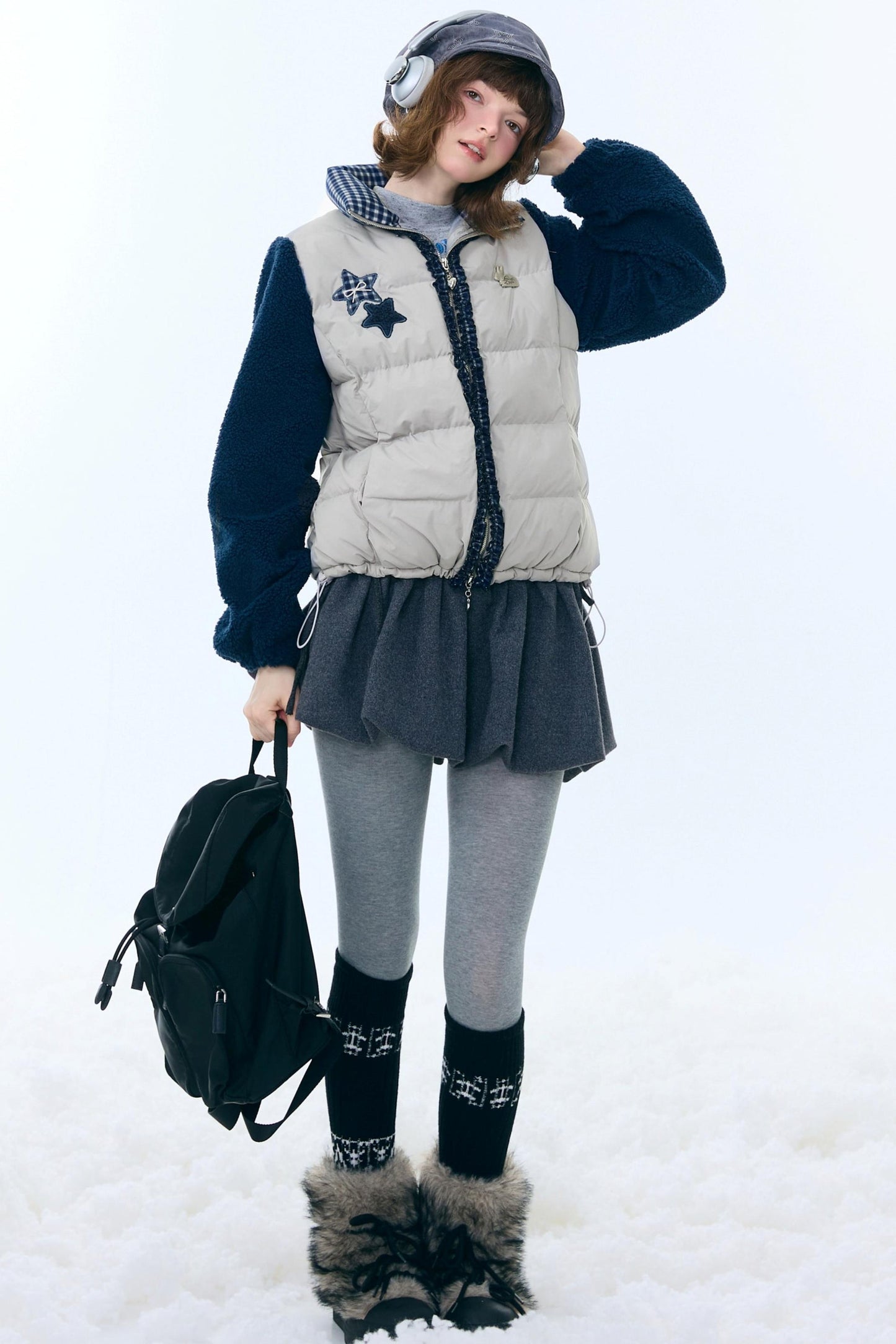 Star Print Color-Blocking Cotton Coat