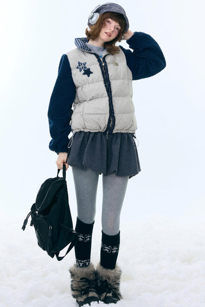 Star Print Color-Blocking Cotton Coat