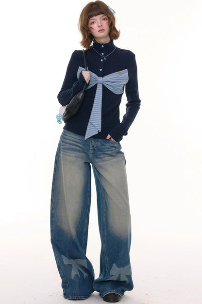 Autumn Bow Turtleneck Knitted Sweater