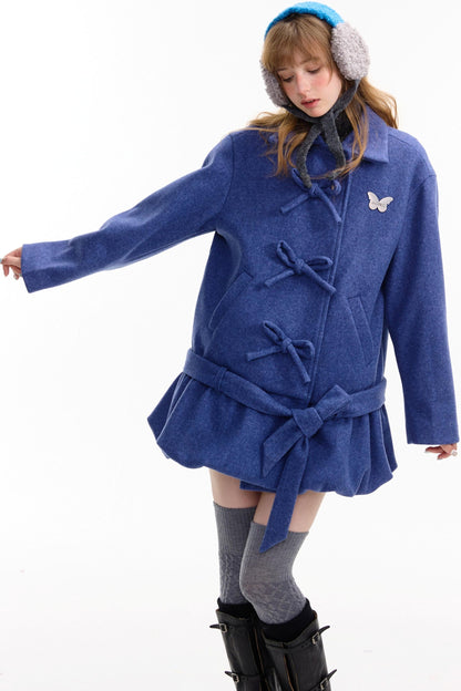 American Retro Bow Pocket Woolen Coat