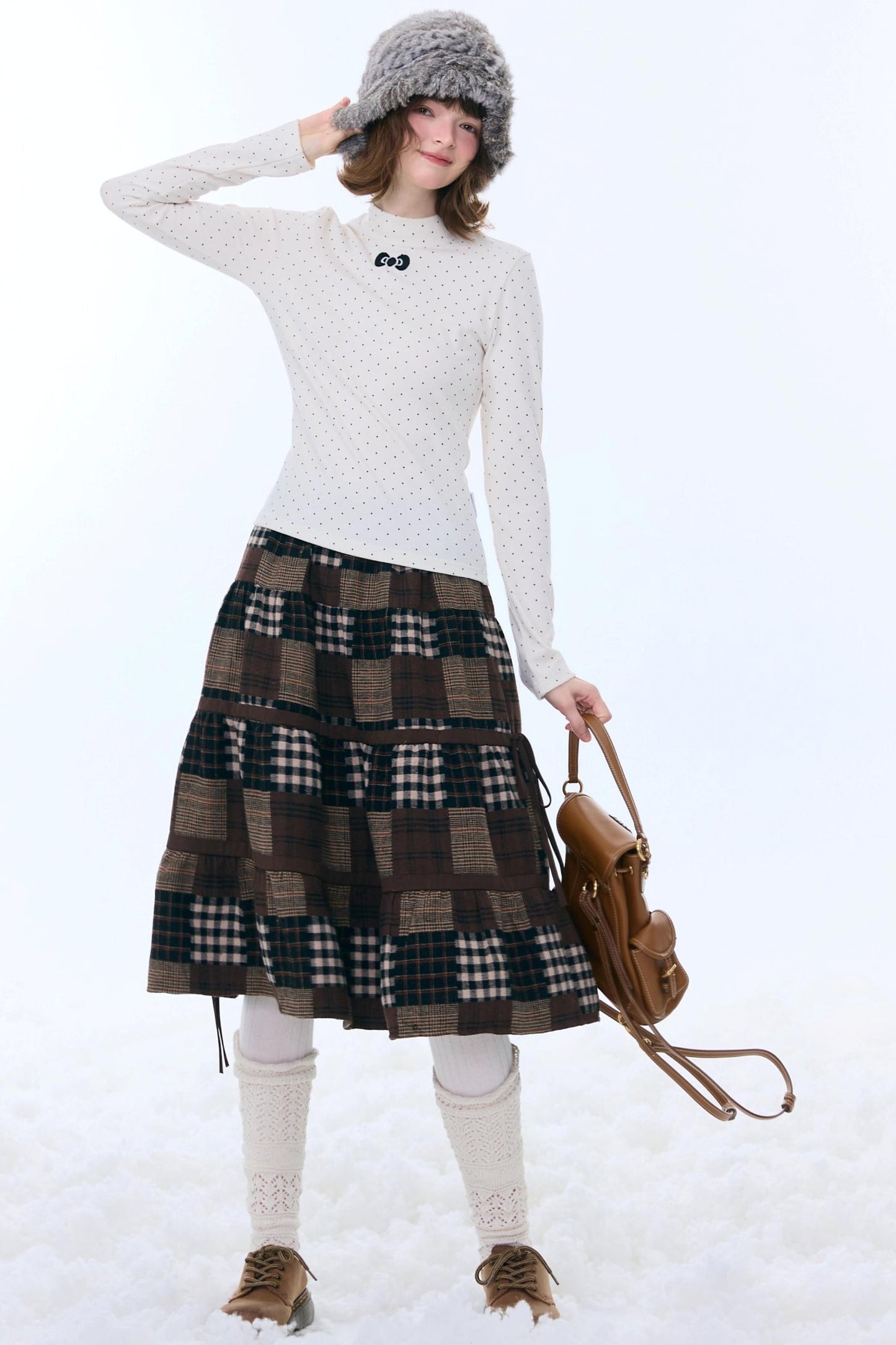 Dark Brown Plaid Skirt