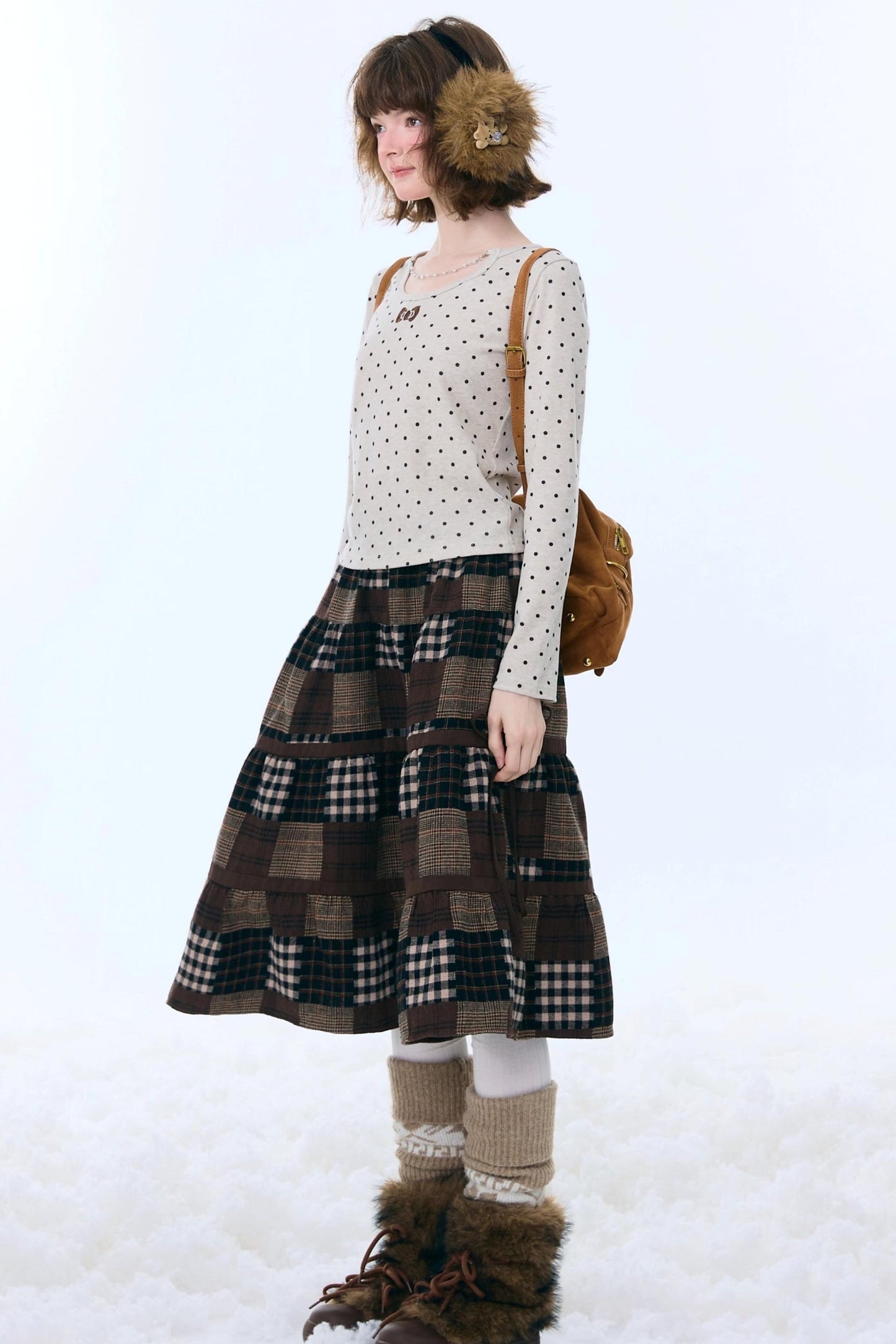 Dark Brown Plaid Skirt