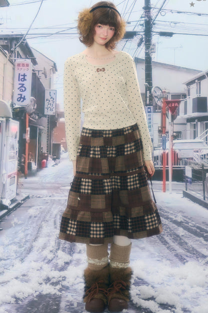 Dark Brown Plaid Skirt