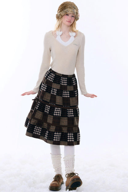 Dark Brown Plaid Skirt