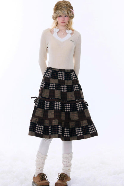 Dark Brown Plaid Skirt