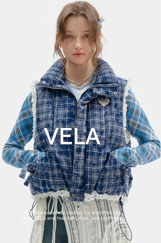 Thickened Velvet Blue Check Cotton Jacket