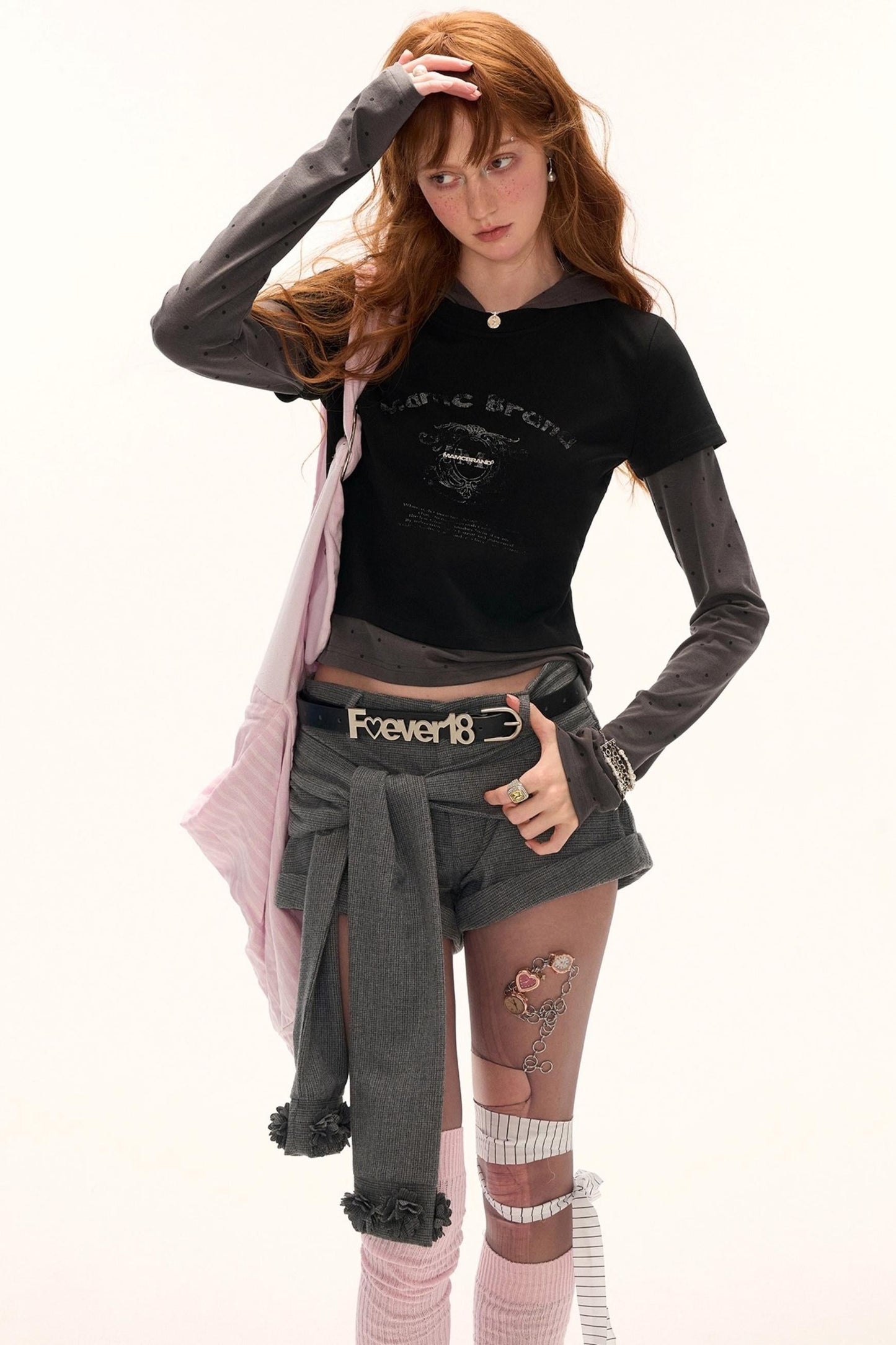 Unique Polka Dot Hooded Long Sleeve T-Shirt