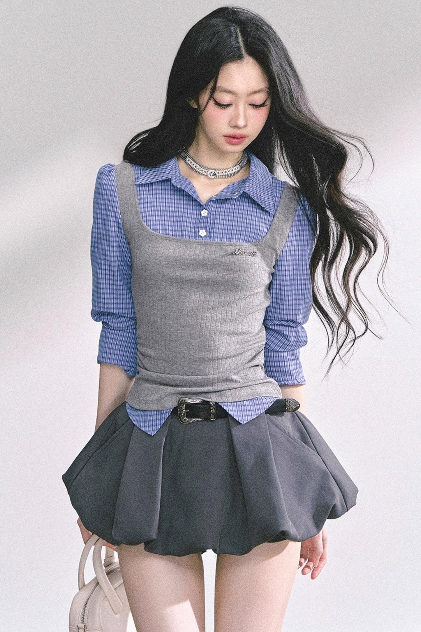 Blue Gray Plaid Shirt