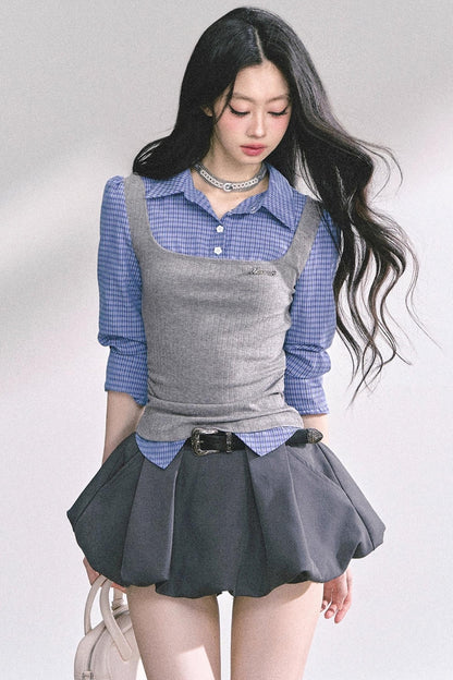 Blue Gray Plaid Shirt